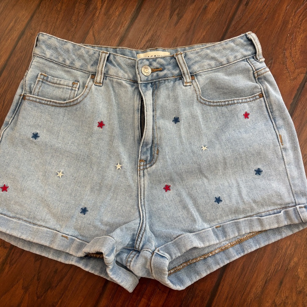 PacSun Light Blue Denim Shorts with Star Accents